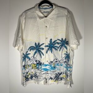 Tommy Bahama Hawaiian Tahitian Sailboat white neon yellow szXL retro cotton silk